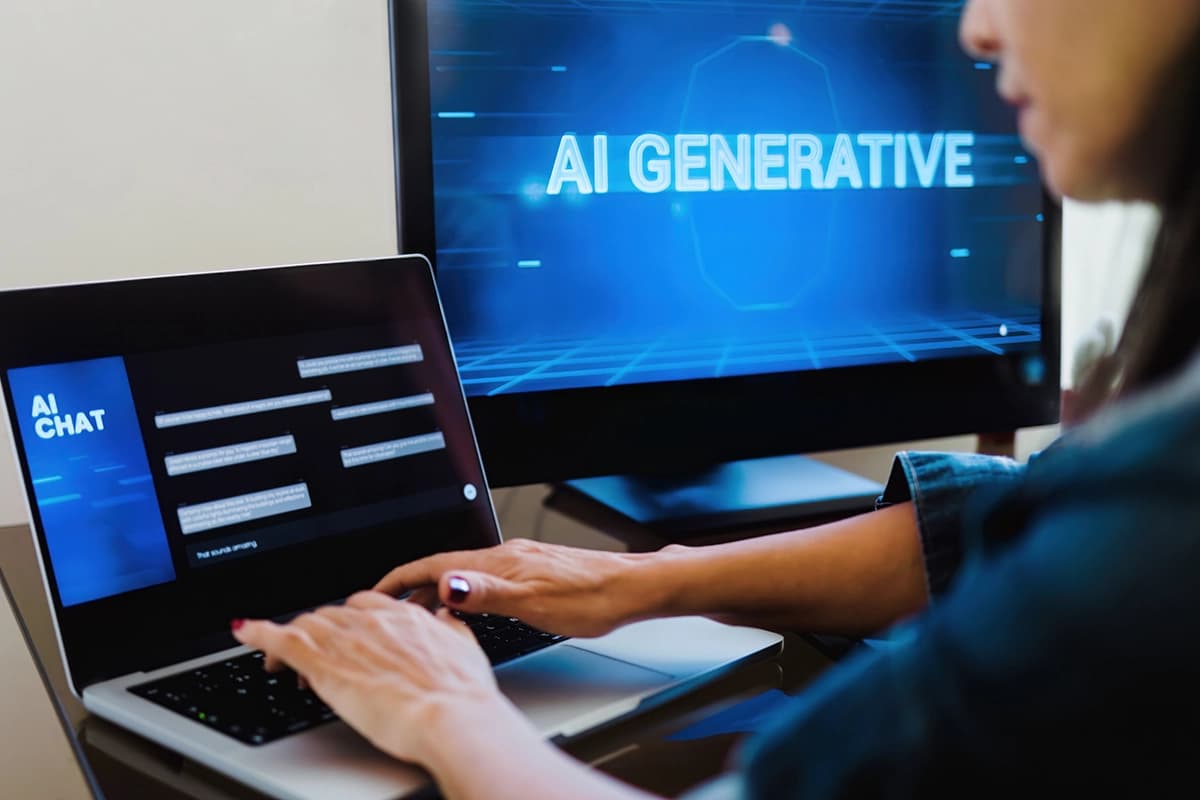 AI generative app woman chatting with artificial intelligence