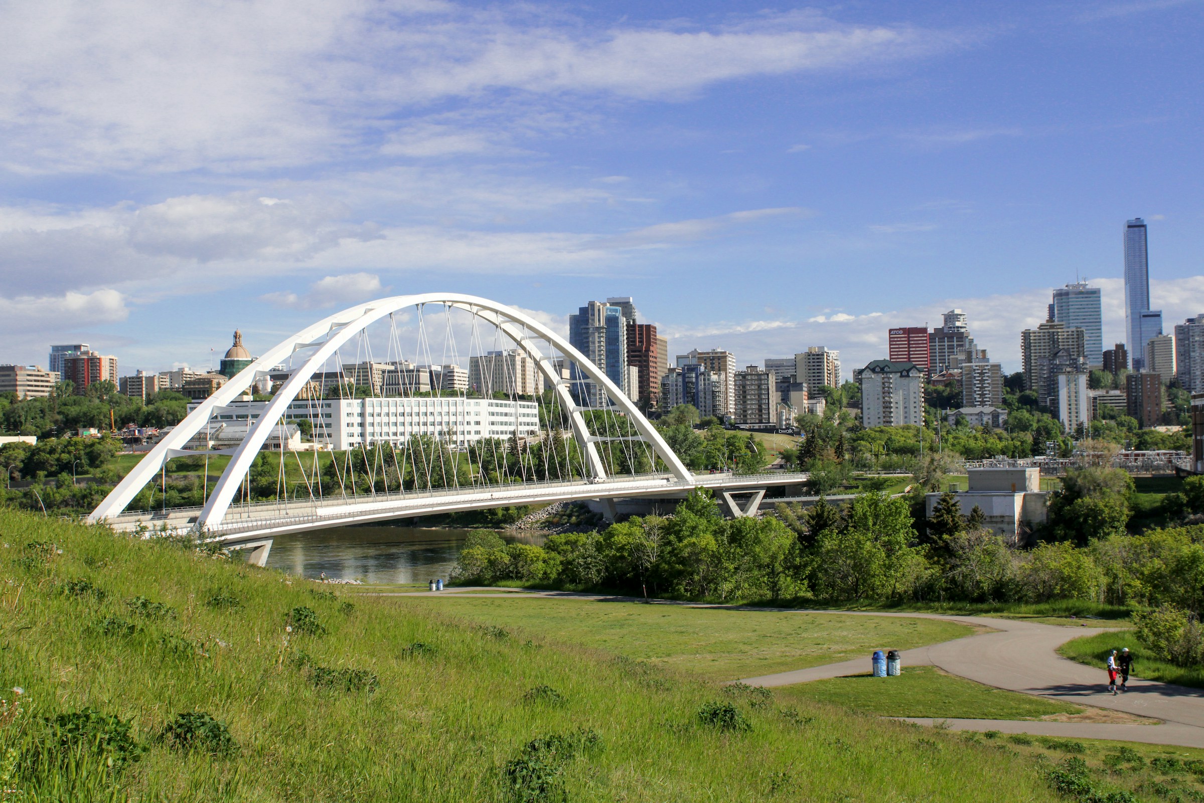 Edmonton skyline and the Walterdale Bridge above the North Saskatchewan River valley